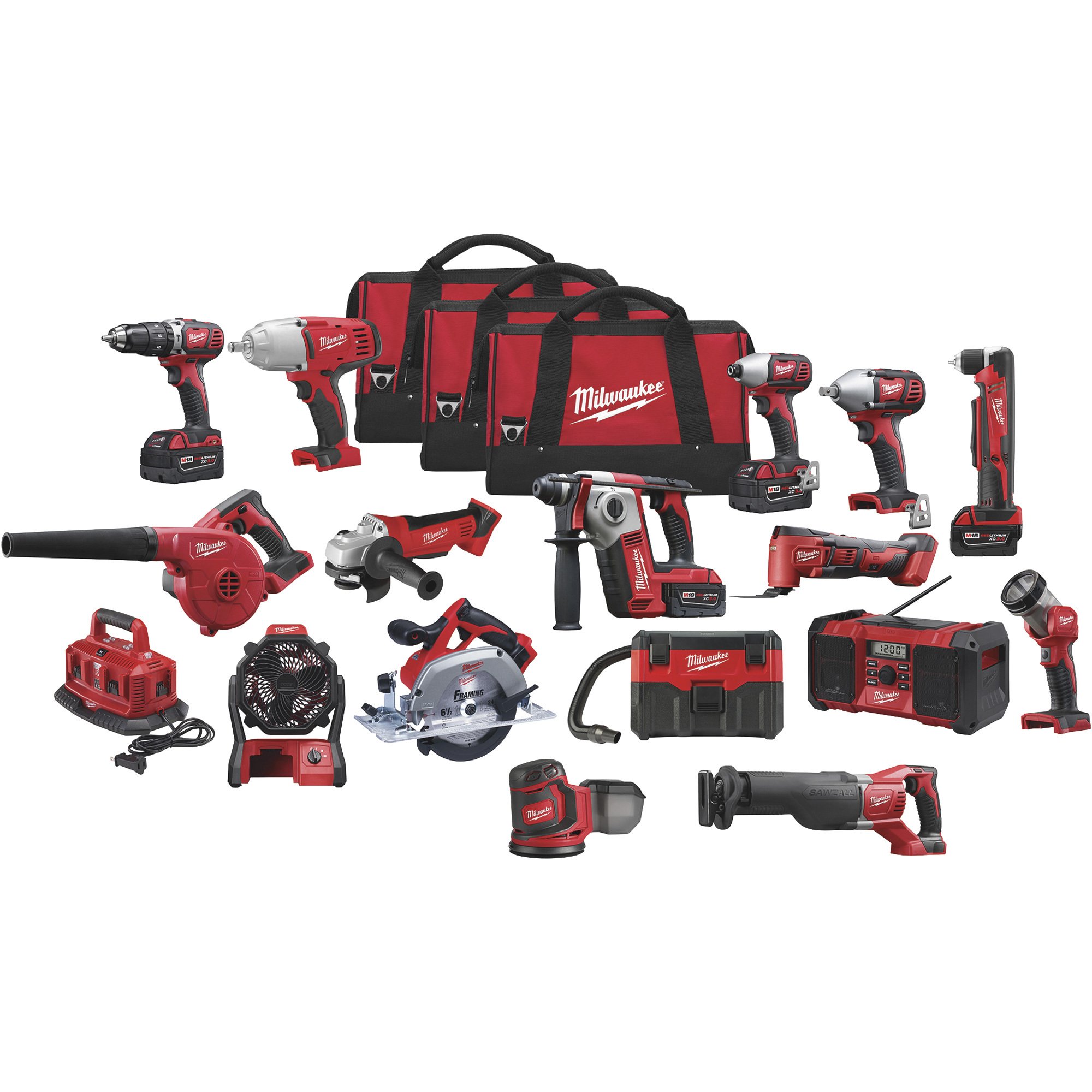 Milwaukee M18 Cordless 16-Tool Combo Kit — 4 Batteries, Model# 2695-16